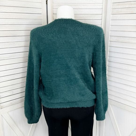Nine West x Cara Santana Sweater Sequin Fuzzy Teal Green XXL Pullover - Picture 5 of 13